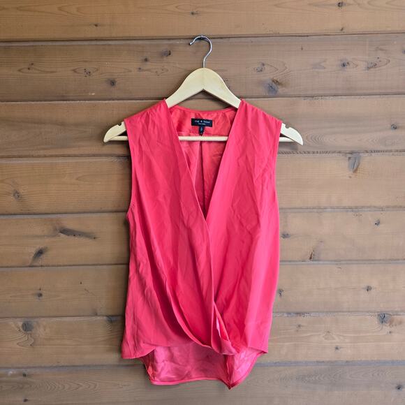 Rag & Bone Victor Blouse Sleeveless Blouse Vneck Silk Tank Top Red Small Shirt - Picture 1 of 5